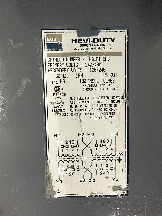 Used HEVI-DUTY CAT. NO. HS1F1.5AS Transformer - 1.5kVA - ($130 OBO)