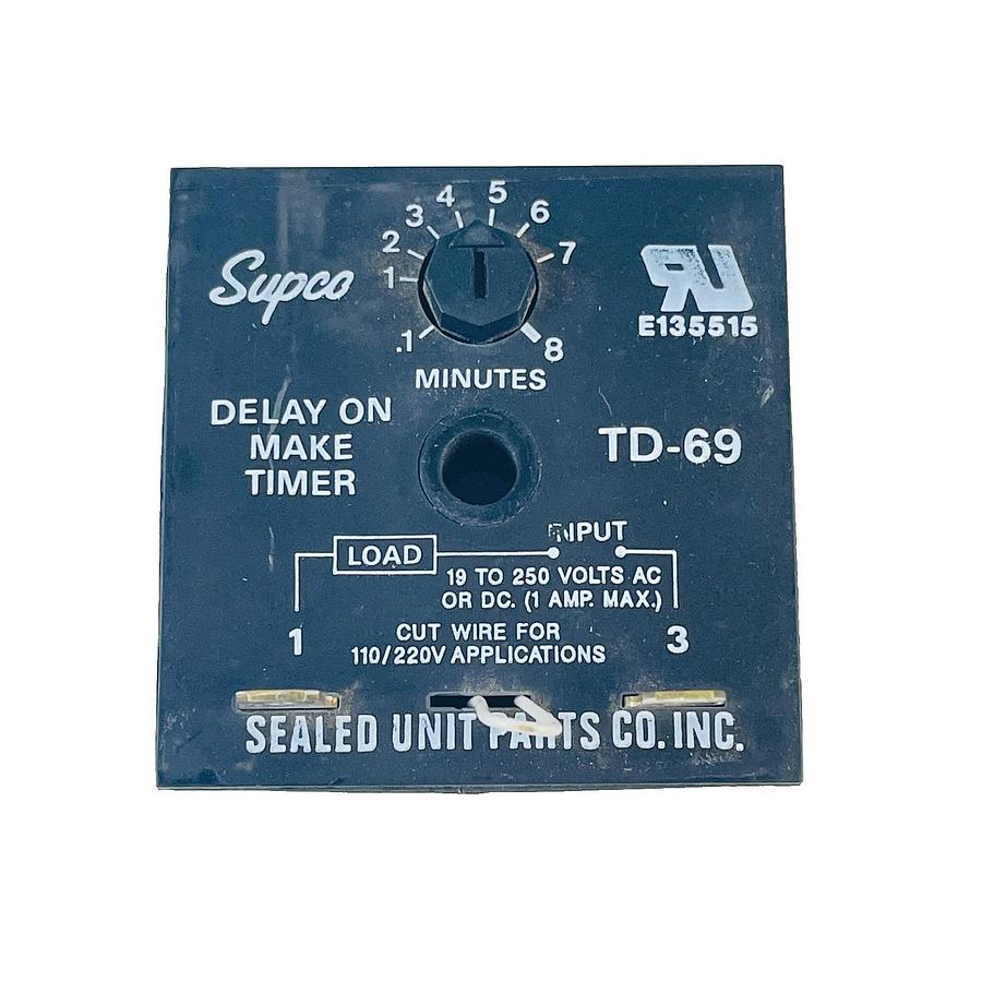 Used SUPCO TD-69 SOLID STATE DELAY ON MAKE TIMER 0.1-8 MIN 19-250V HVAC