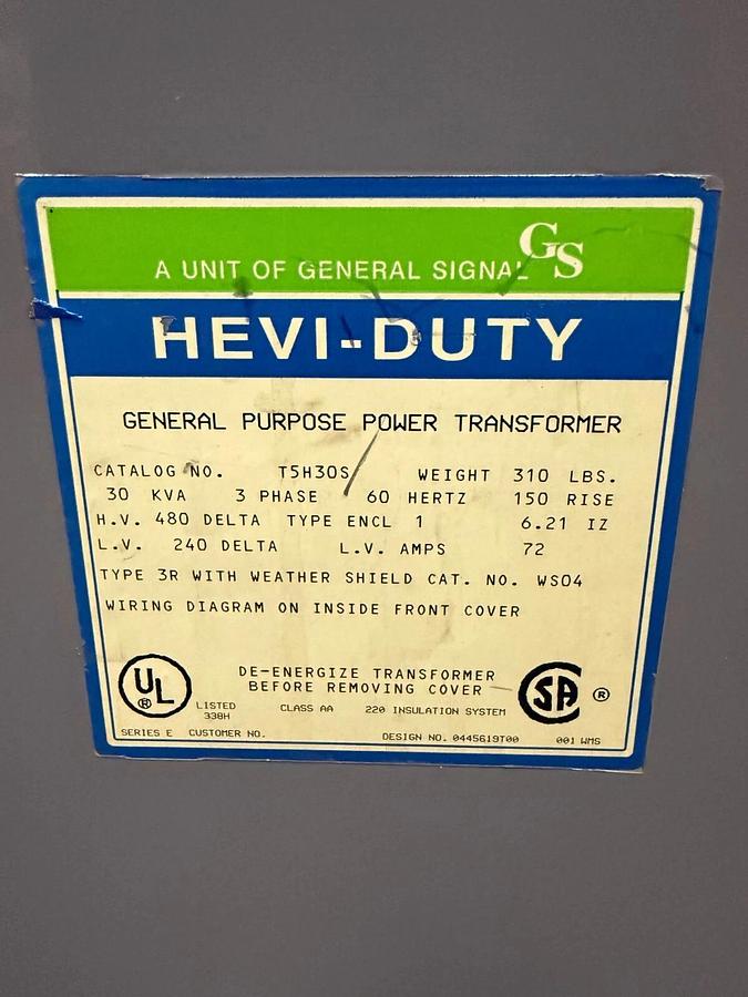 Used EGS HEVI-DUTY Transformer - CAT NO. T5H30S - 30kVA - 3 Phase ($600 OBO)