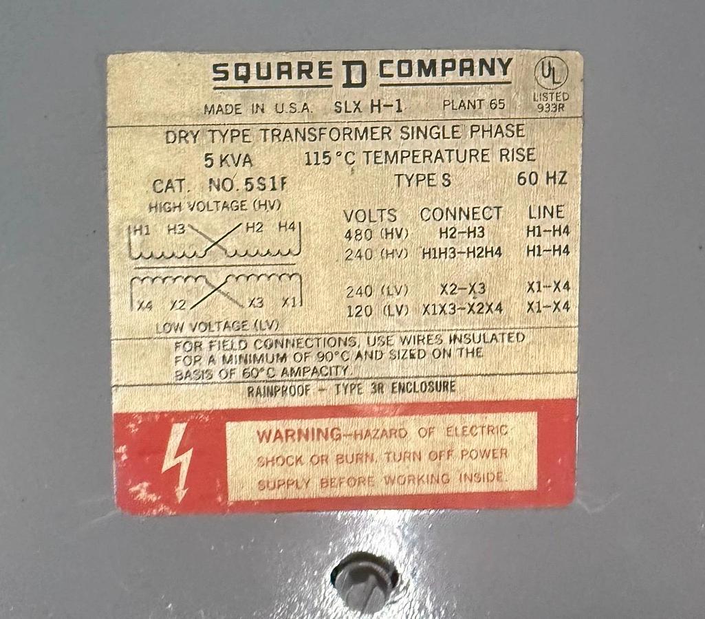 Refurbished Square D Transformer CAT NO. 5S1F 5kVA ($175 OBO)