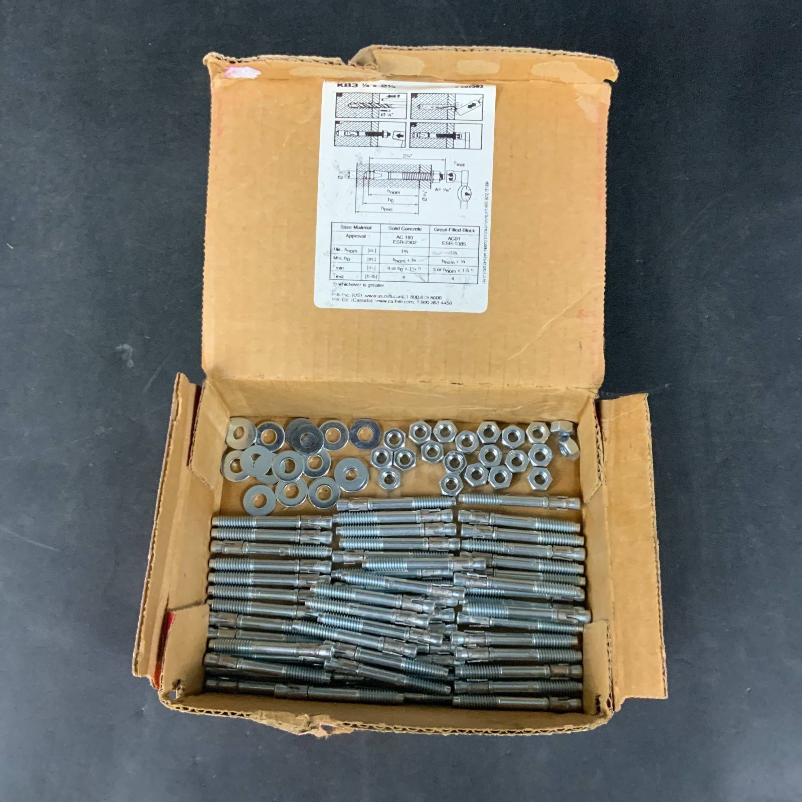 Used HILTI KB3 1/4x2 1/4 CONCRETE ANCHOR BOLTS - QTY 53 ($40 OBO)