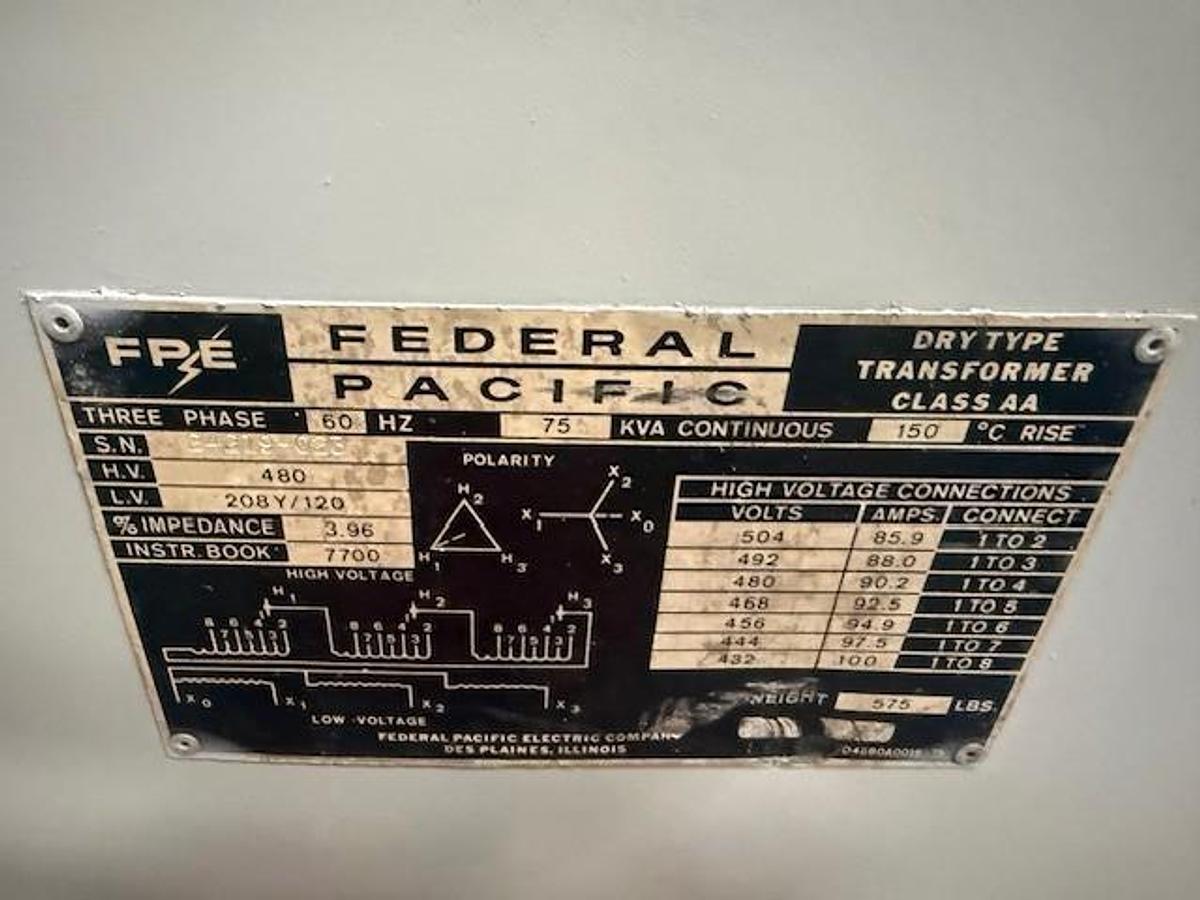 Used FEDERAL PACIFIC 24219-023 TRANSFORMER ($1,340 OBO)