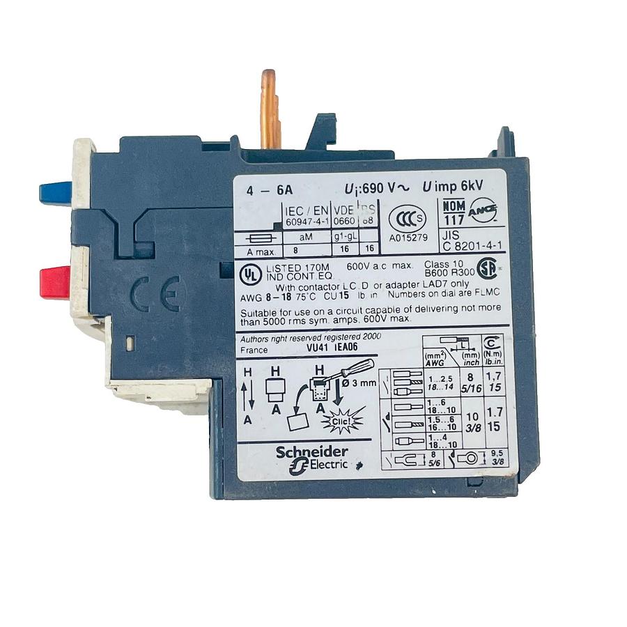 Used SCHNEIDER ELECTRIC LRD106 THERMAL OVERLOAD RELAY 4-6A CLASS 10
