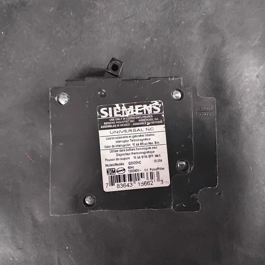 Used SIEMENS Q2020NC CIRCUIT BREAKER ($15 OBO)