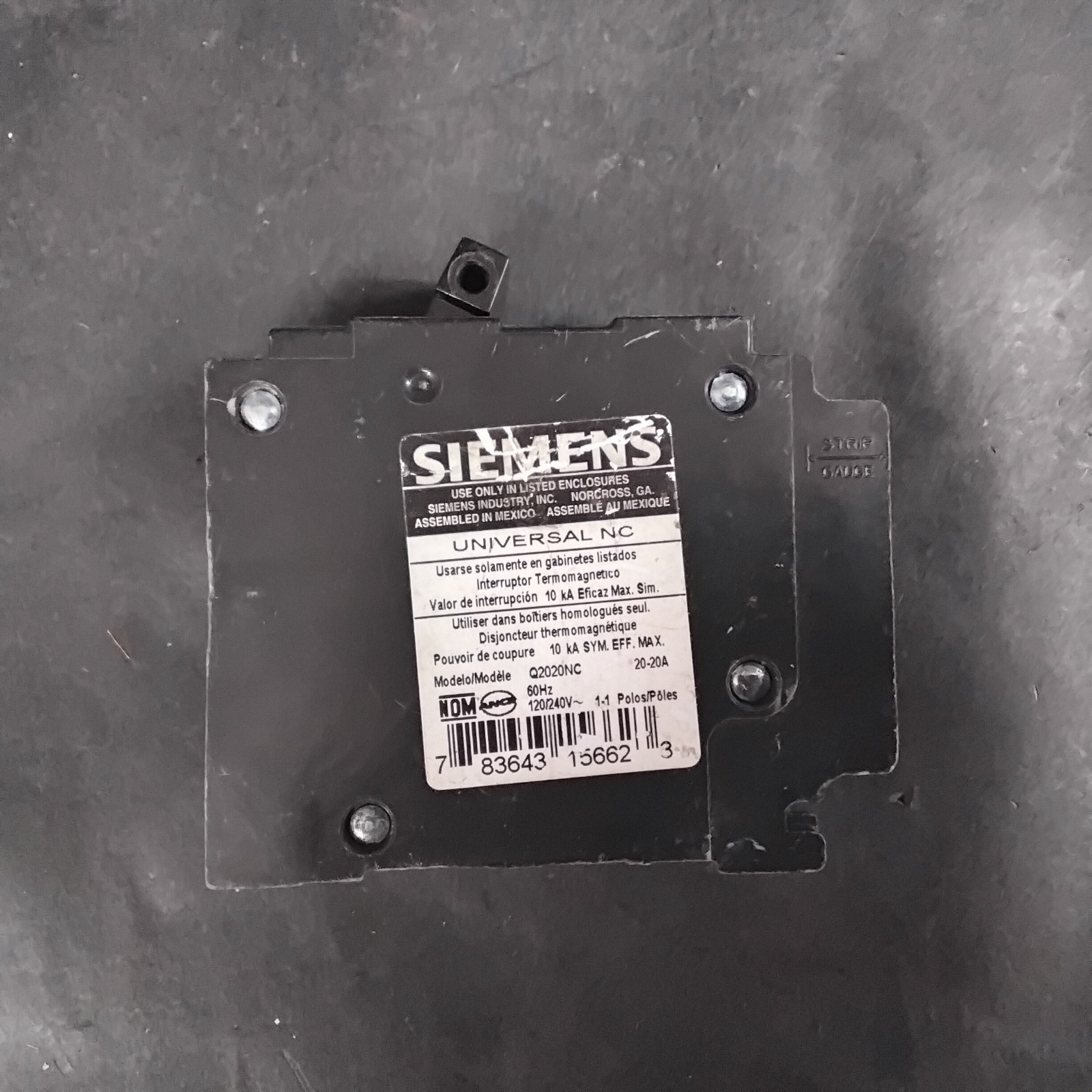 Used SIEMENS Q2020NC CIRCUIT BREAKER ($15 OBO)