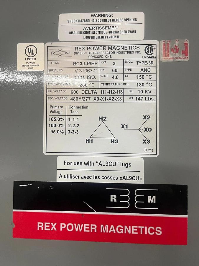 Refurbished Rex Power Magnetics Cat No. BC3J-P/EP 3kVA Transformer ($1,999.99 OBO) (2 TOTAL)