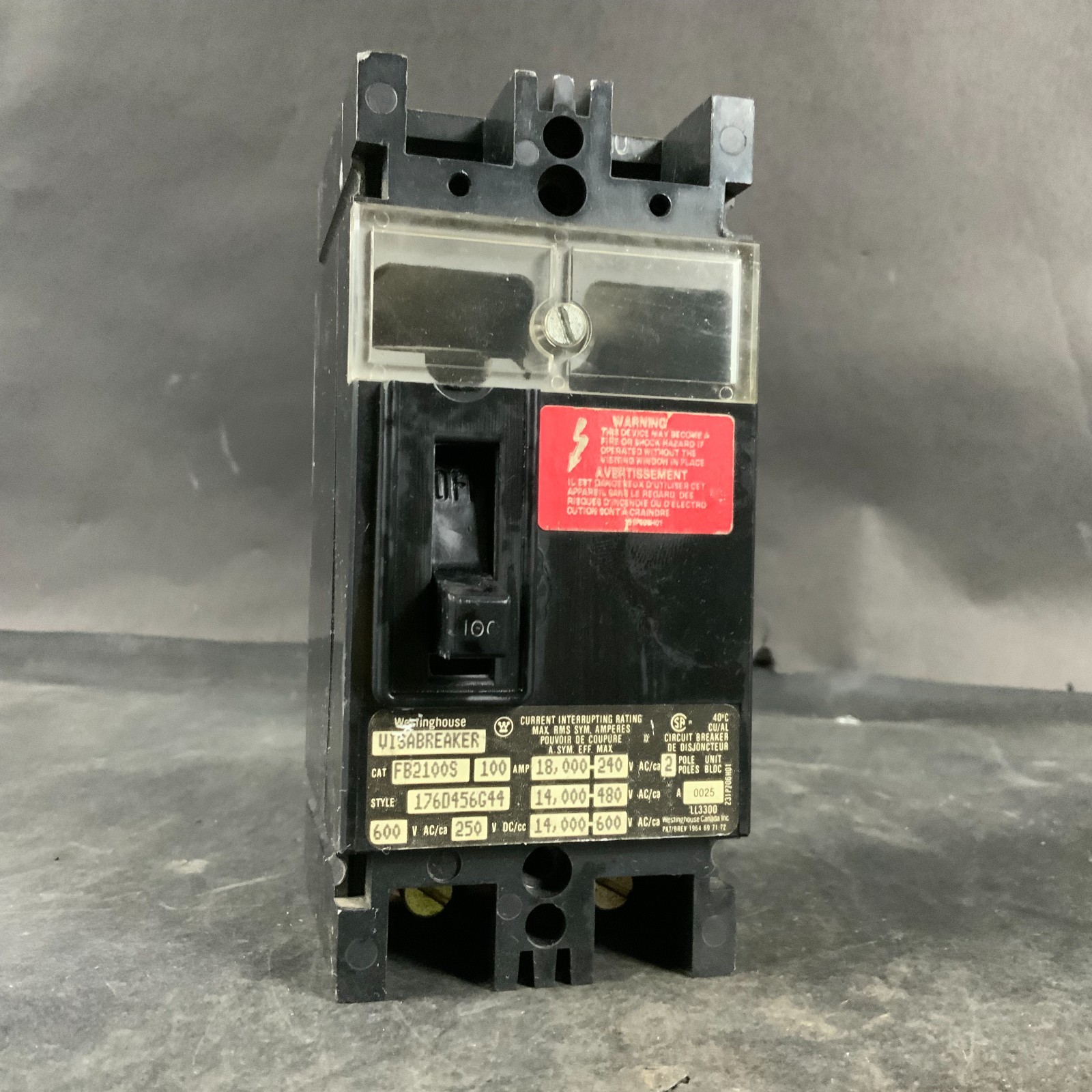 Used WESTINGHOUSE VISABREAKER FB2100S CIRCUIT BREAKER ($45 OBO)