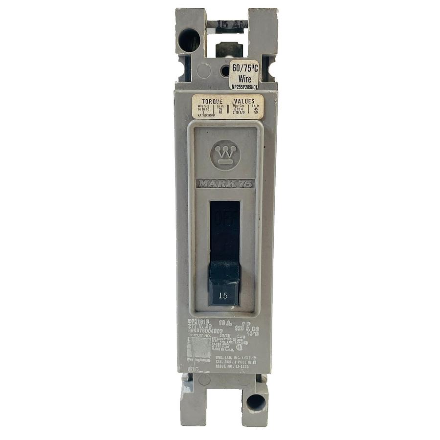 Used WESTINGHOUSE HFB1015 CIRCUIT BREAKER 15 AMP 1 POLE 600 VAC REFURBISHED