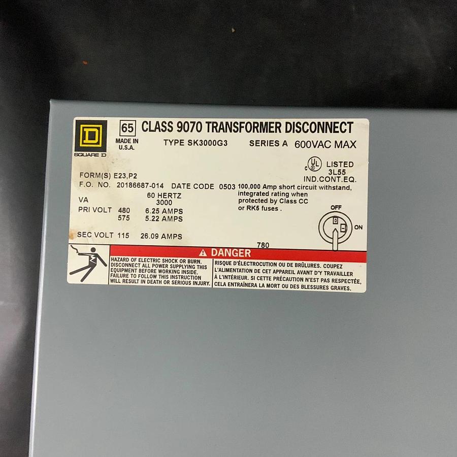 Used SQUARE D 9070-SK3000G3 TRANSFORMER ($650 OBO)