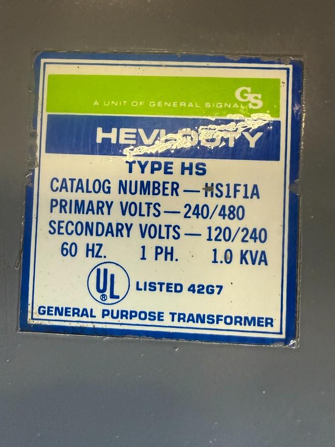 Used GENERAL SIGNAL HEVI-DUTY HS1F1A TRANSFORMER