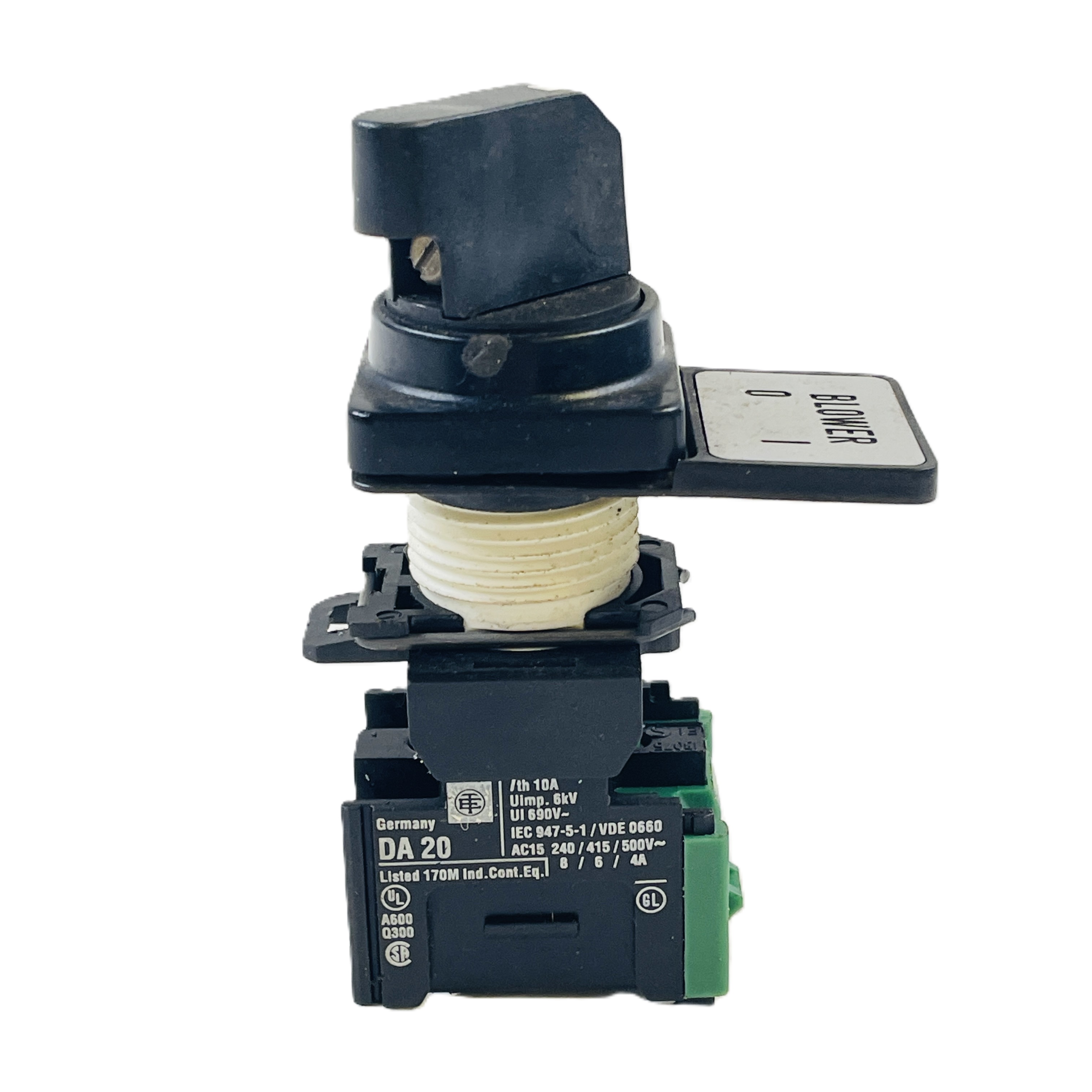 Refurbished TELEMECANIQUE DA20 2-POSITION SELECTOR SWITCH WITH BLOWER LEGEND PLATE 22MM