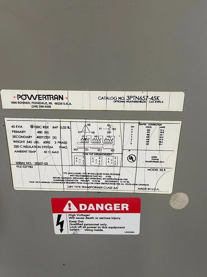 Refurbished POWERTRAN 45kVA Transformer Cat No. 3PTN657-45K ($999.99 OBO!!!)