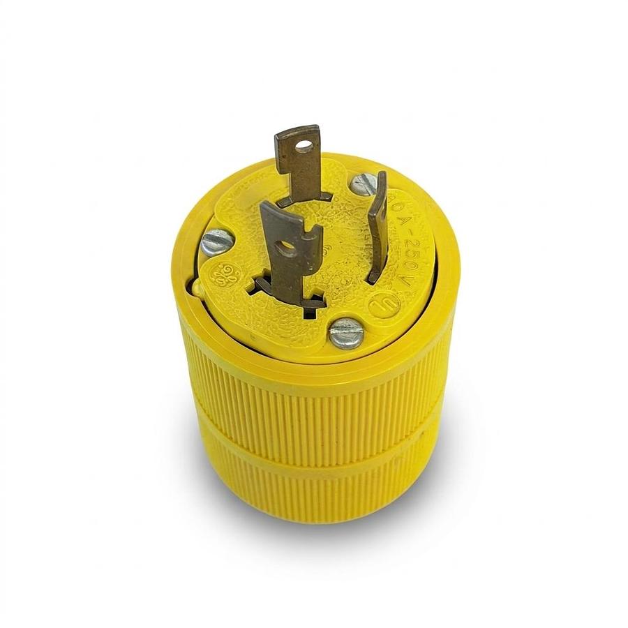 Used GENERAL ELECTRIC GE 30A 250V L6 3 POLE LOCKING PLUG CONNECTOR YELLOW EXCELLENT