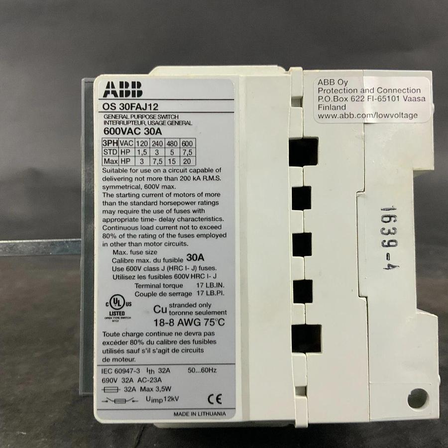Used ABB OS30FAJ12 DISCONNECT SWITCH ($45 OBO)