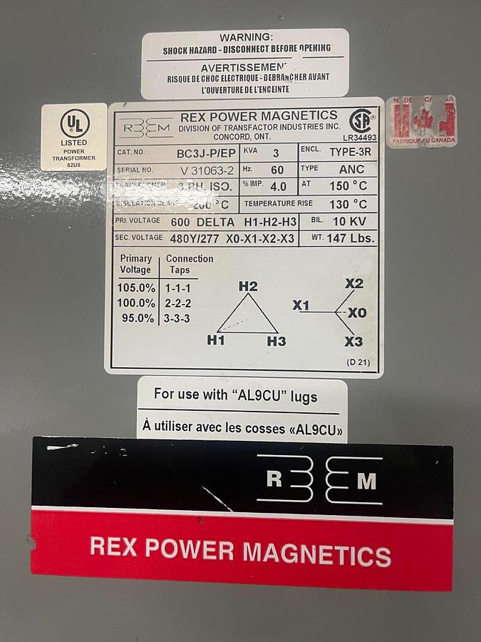 Used Rex Power Magnetics Cat No. BC3J-P/EP 3kVA Transformer ($1,999.99 OBO) (2 TOTAL)