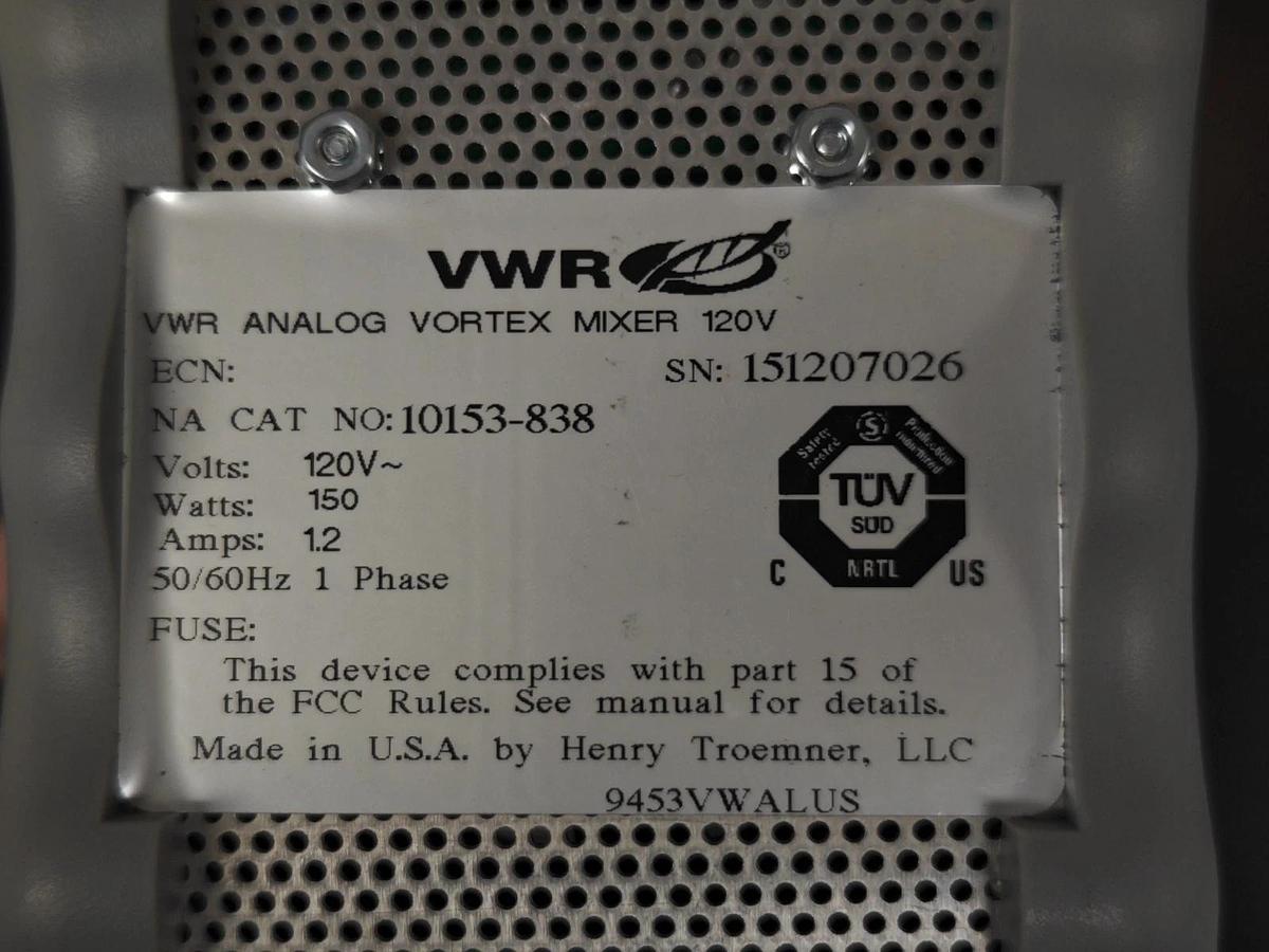 Used VWR Analog Variable speed Vortex Mixer Touch Activated | 300-3200rpm | +pad/cup