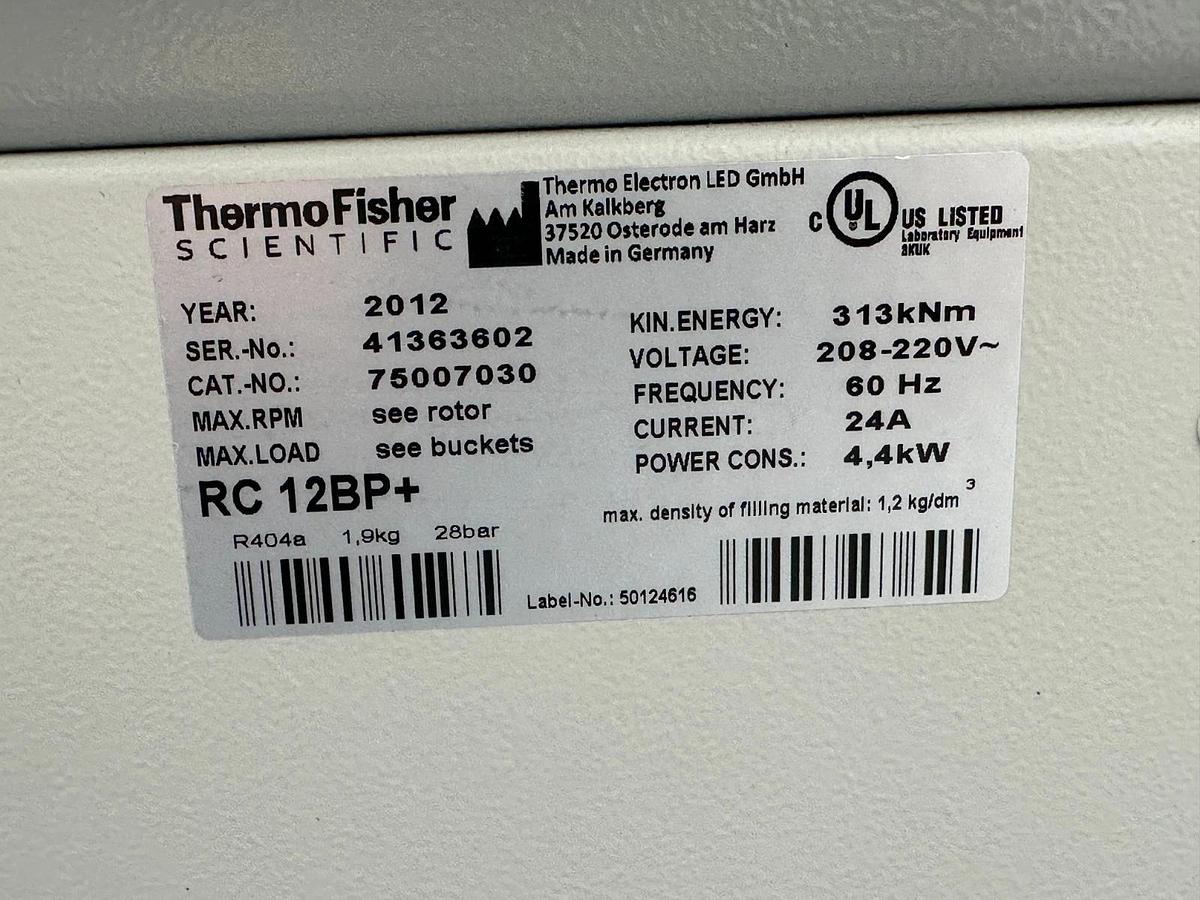 Used Thermo Sorvall RC 12BP+ Bioprocessing Centrifuge with H-12000 rotor/buckets 2012