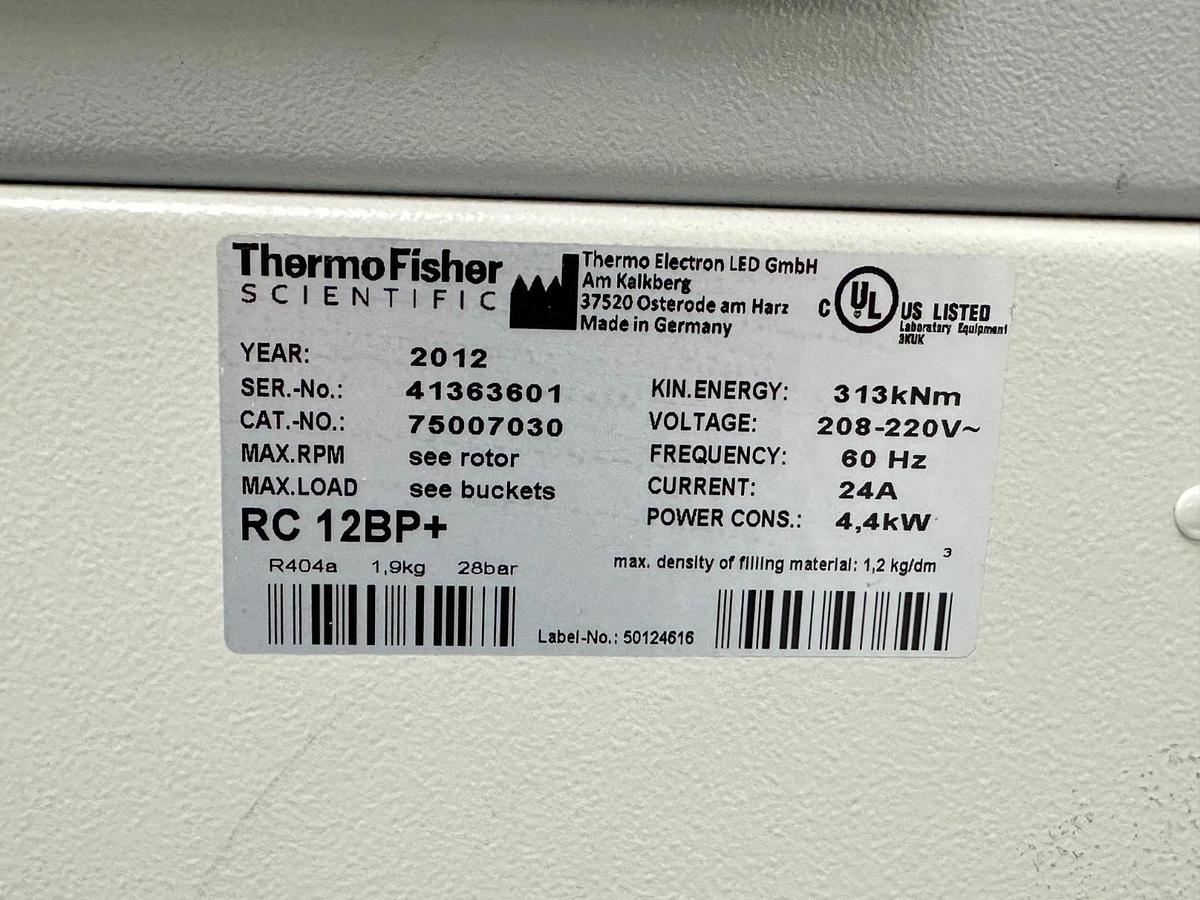 Used Thermo Sorvall RC 12BP+ Bioprocessing Centrifuge with H-12000 rotor/buckets 2012