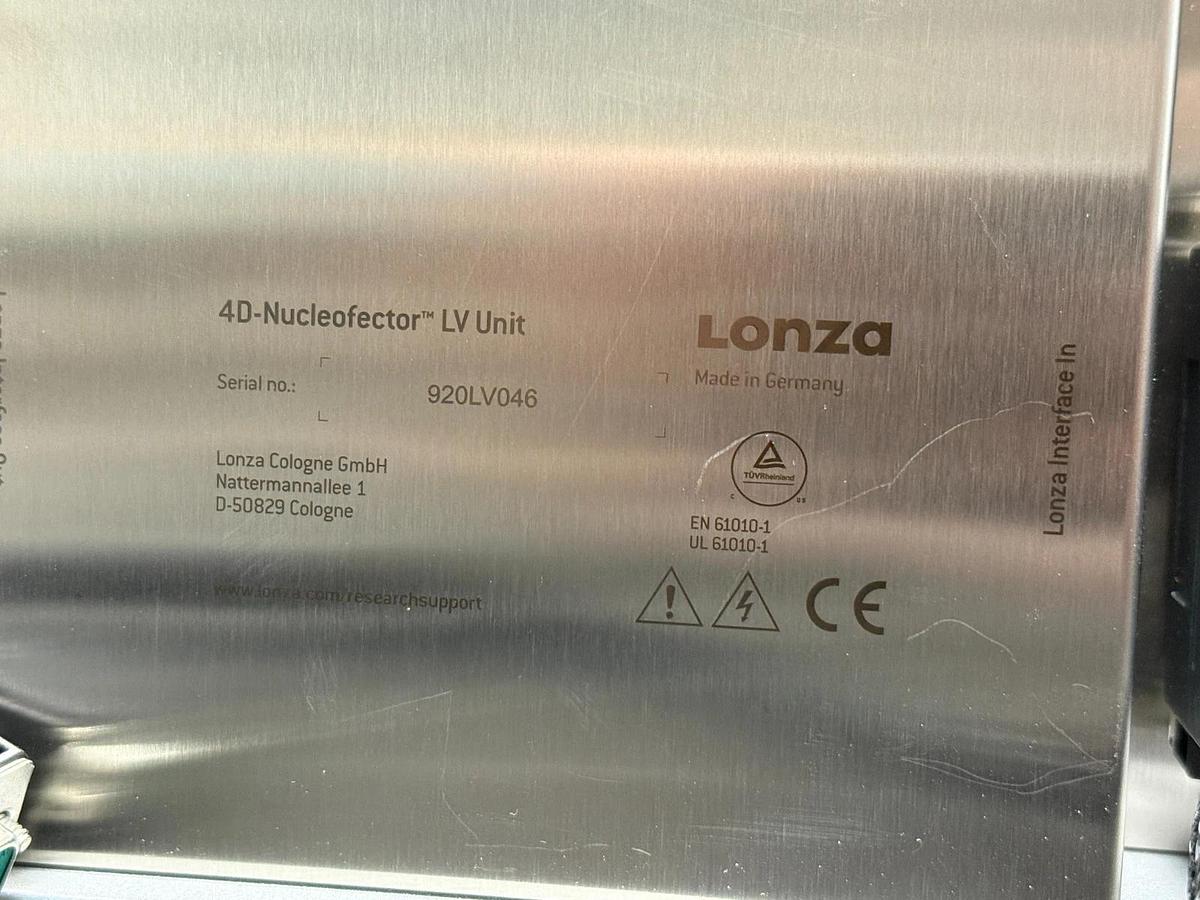 Used Lonza 4D Nucleofector transfection LV unit AAF-1002L with cable