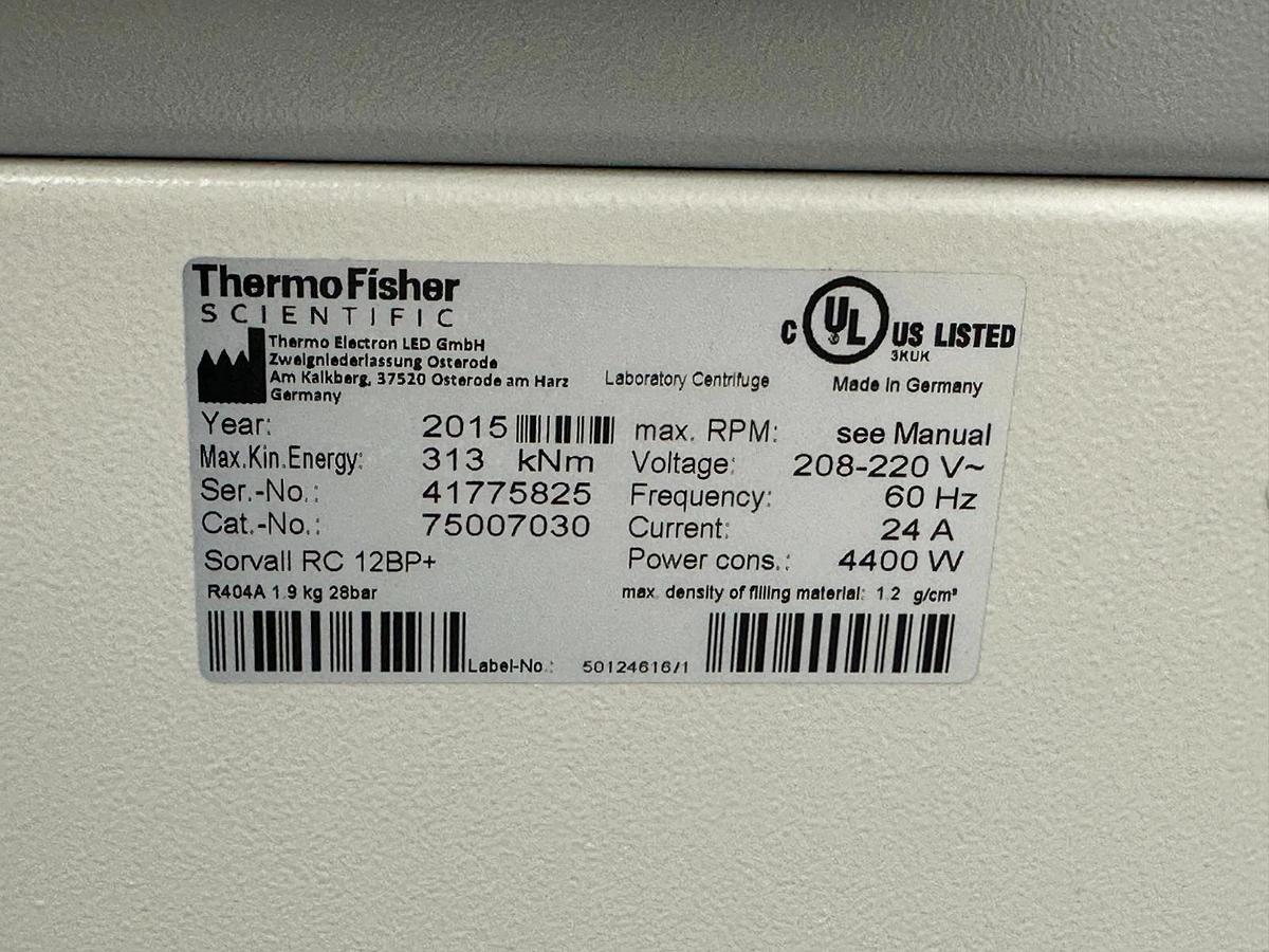 Used Thermo Sorvall RC 12BP+ Bioprocessing Centrifuge with H-12000 rotor/buckets 2015
