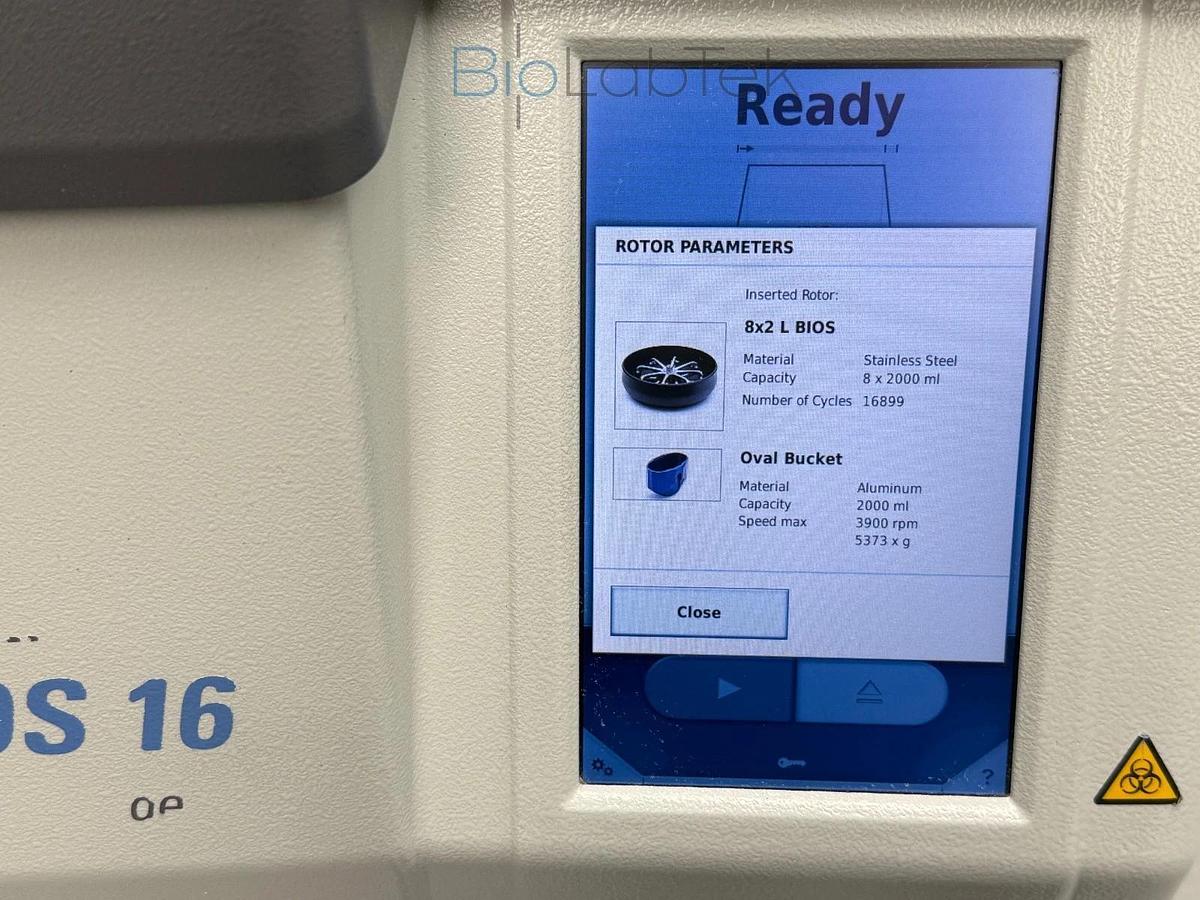 Used Thermo Sorvall BIOS 16 Bioprocessing Centrifuge w/ HAEMAFlex 16 rotor 8x2L 2020