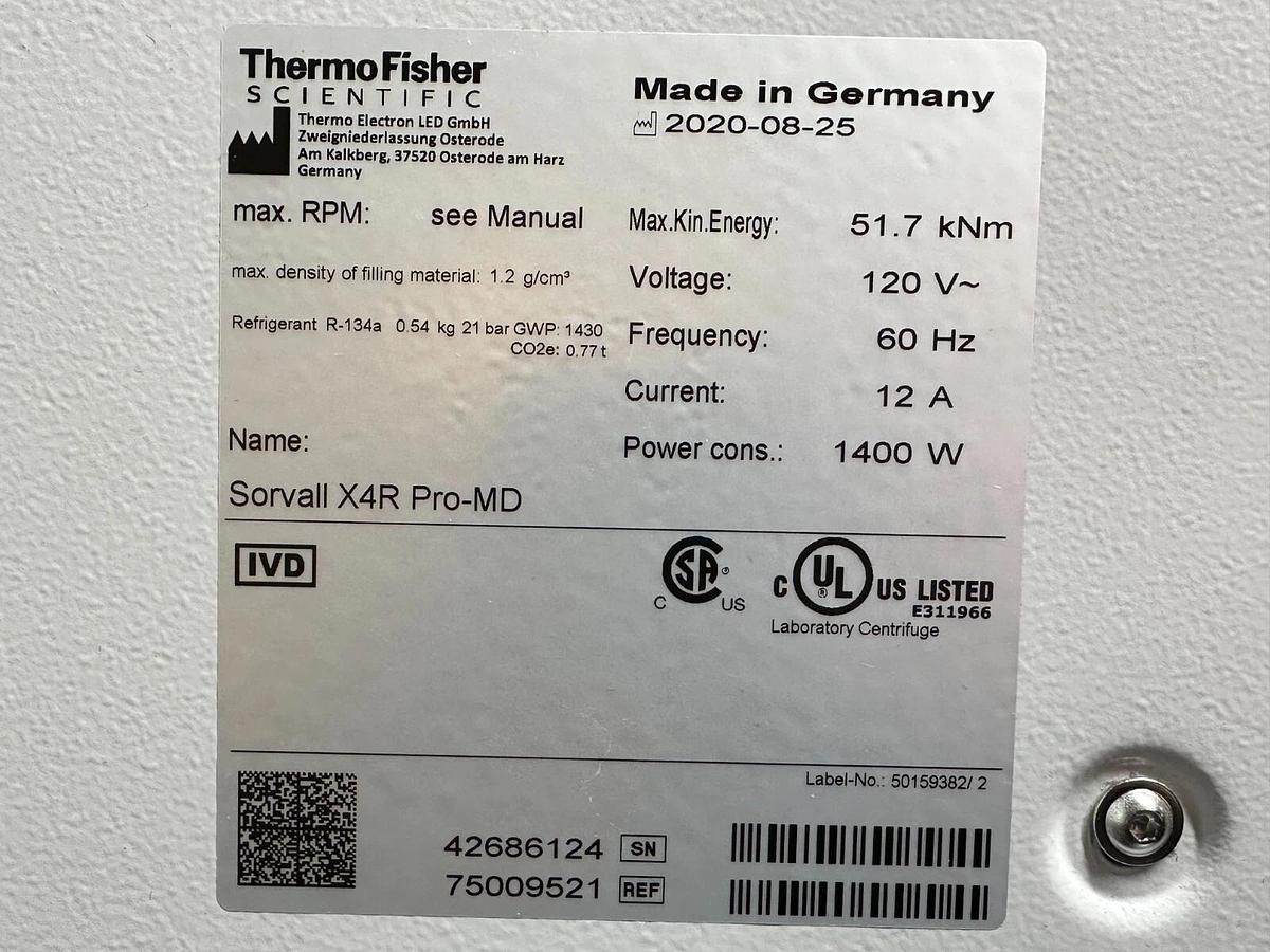 Used Thermo Scientific Sorvall X4R Pro MD Refrigerated Centrifuge with swinging rotor