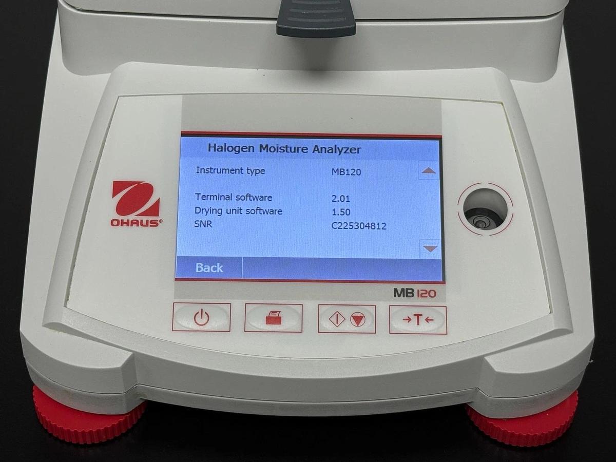 Used Ohaus MB120 Moisture Analyzer | Halogen Heating, 120g x 0.001g Benchtop