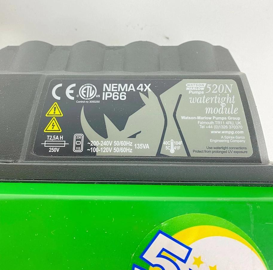 Used Watson Marlow 520DUN/R2 220RPM Peristaltic Process Pump w/ Pumphead NEMA 4X IP66