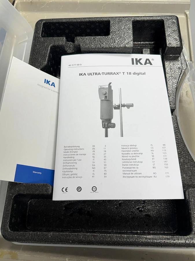 Used IKA T18 Digital ULTRA-TURRAX Disperser w/ S18N-19G Dispersing Tool 10mL-1.5L
