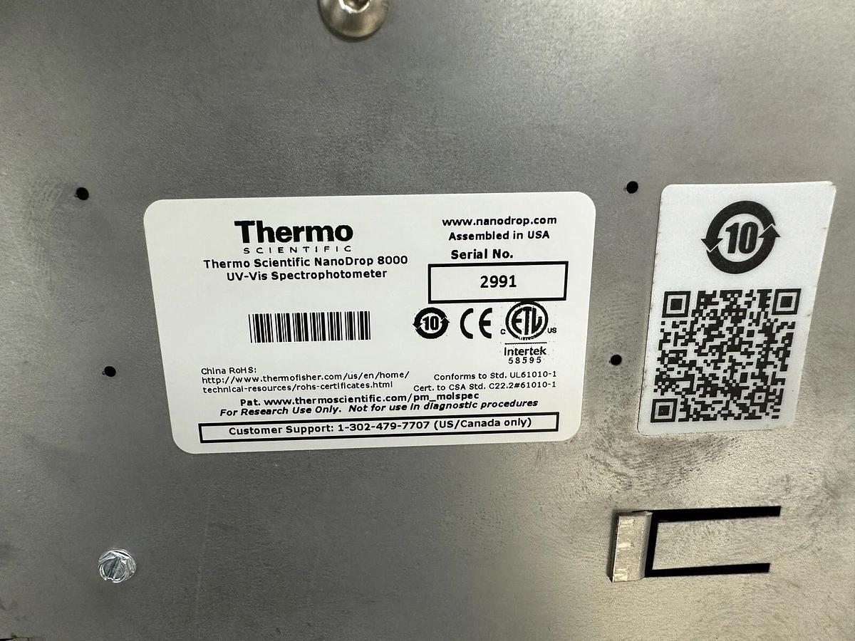 Used Thermo NanoDrop 8000 UV/Vis 8-position Spectrophotometer & laptop w/Warranty