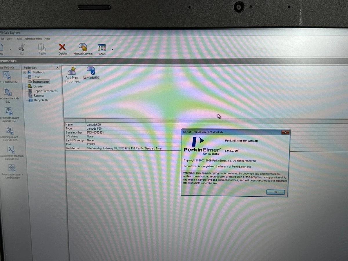 Used Perkin Elmer Lambda 650 UV/Vis Spectrophotometer system with STD/RSA modules
