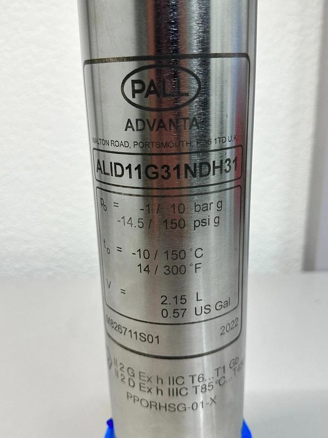 Used PALL Advanta 2.15L 0.57gal In-Line Liquid and Gas SS Filter Housing 2022