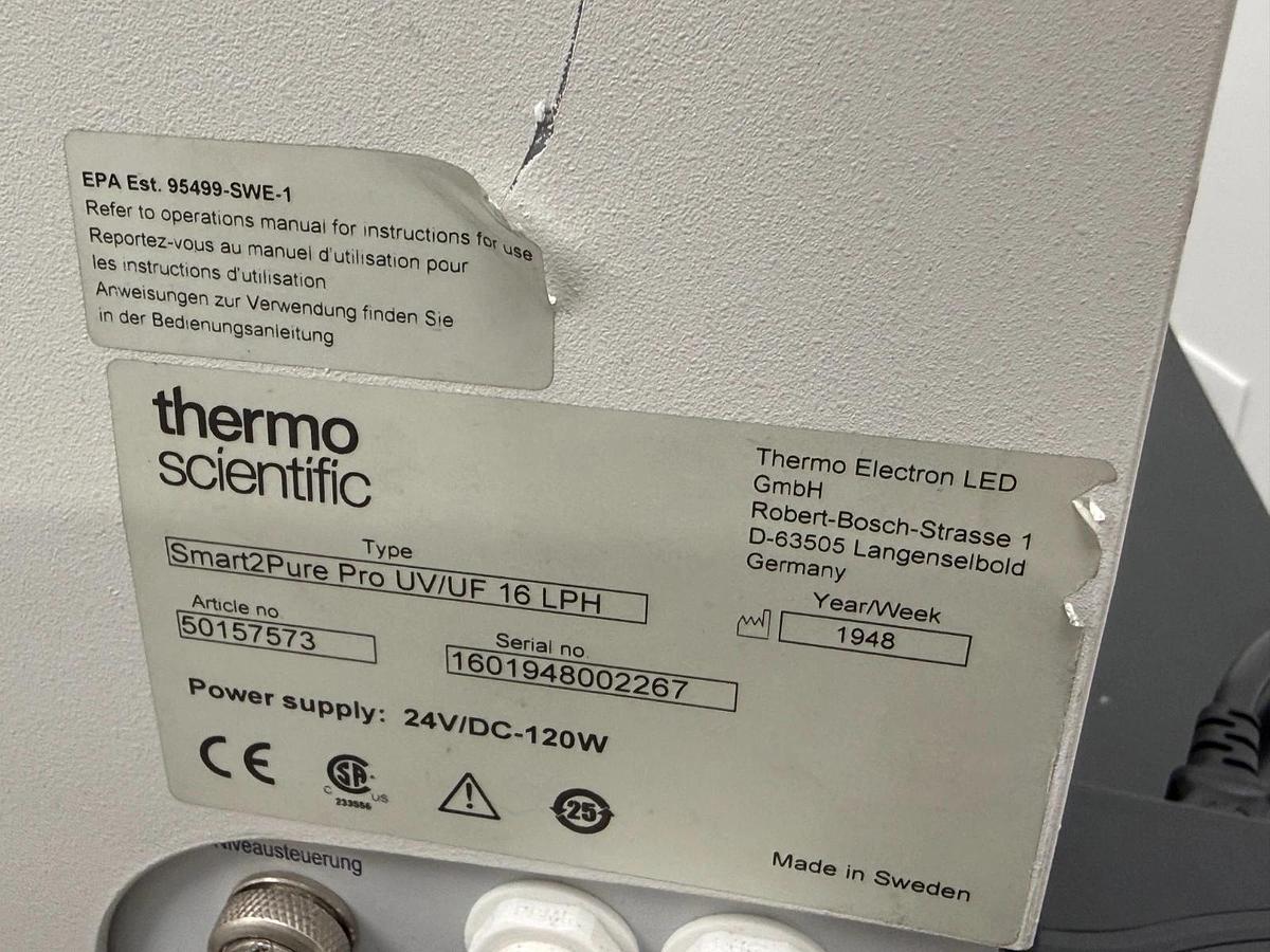 Used Thermo Scientific Barnstead Smart2Pure Pro 16 UV/UF Water Purification System
