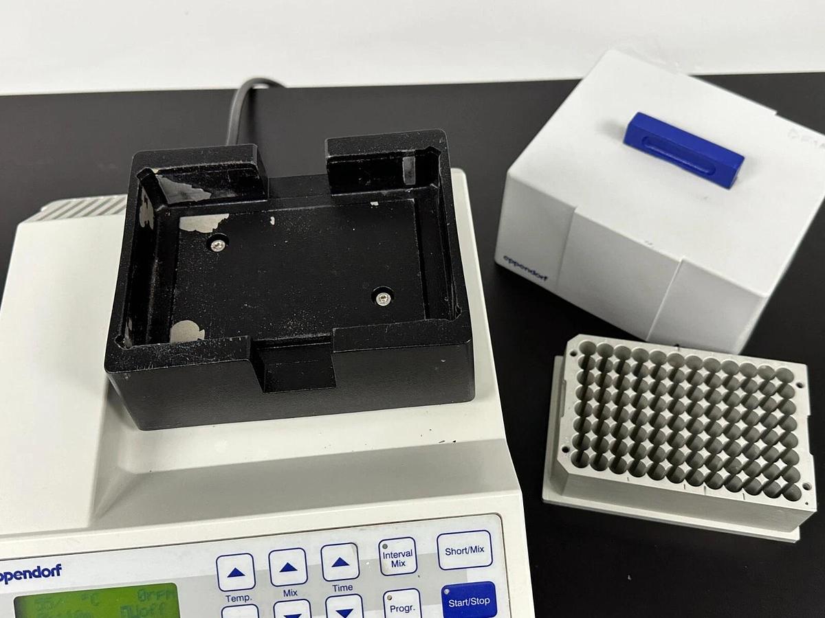 Used Eppendorf ThermoMixer R 5355 heat/cool shaker mixer with MTP block & tube holder