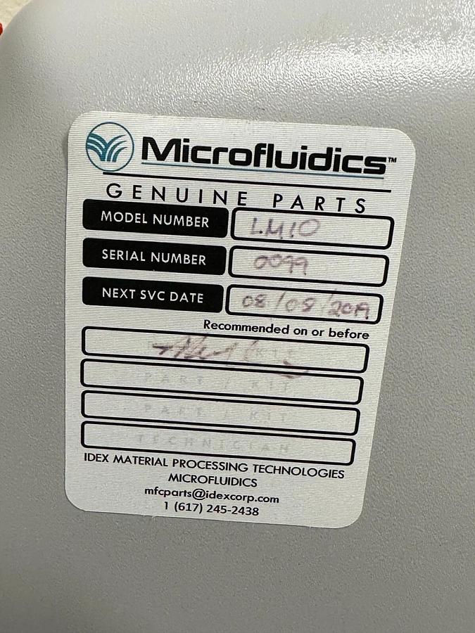 Used Microfluidics Microfluidizer LM10 Lab Homogenizer High Shear Fluid Processor
