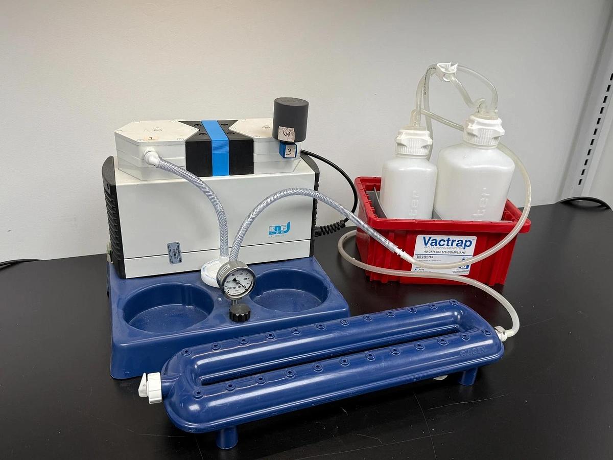 Used KNF LABOPORT Diaphragm Vacuum Pump System w/ Vactrap & Manifold | Aspiration