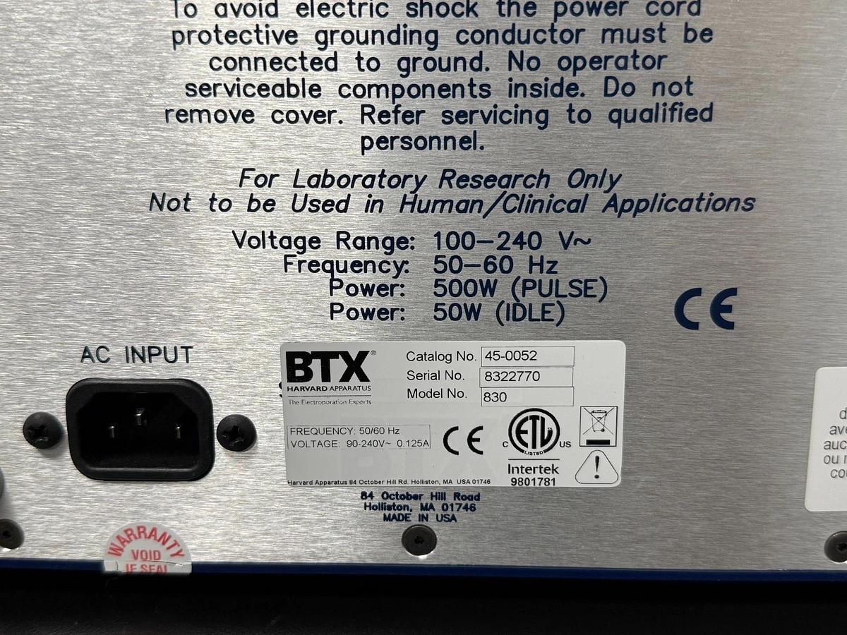 Used BTX Harvard Apparatus ECM 830 Square Wave Electroporation System w/ safety stand