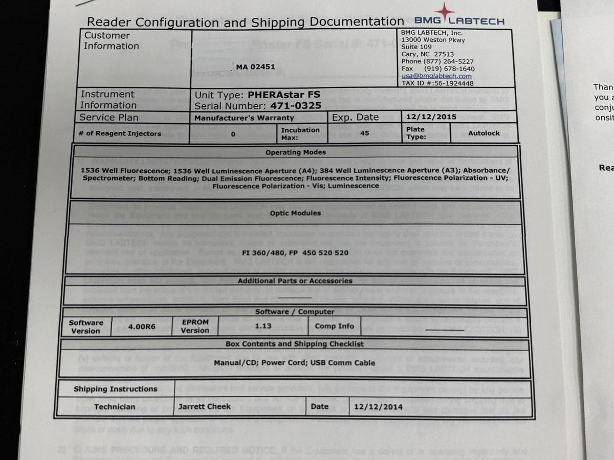 Used BMG LABTECH PHERAstar FS Multimode Microplate Reader | HTS 1536 16-modules Soft