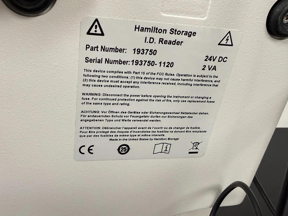 Used Hamilton LabElite 2D 1D Storage I.D. Tube Rack barcode scanner w/ColdScan Attach