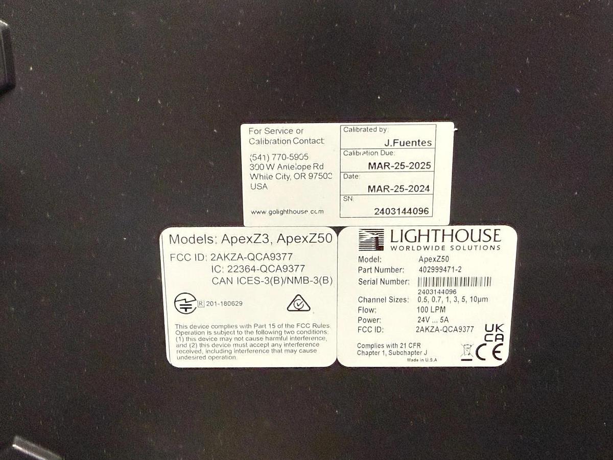 NEW! Lighthouse ApexZ50 Airborne Particle Counter Cal Due