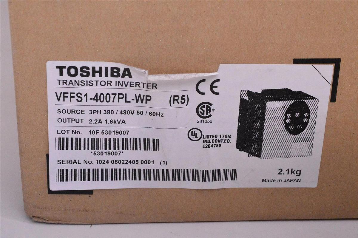 Used Toshiba transistor inverter VFFS1-4007PL-WP 2.2a 1.6kVa 3ph 380/480v