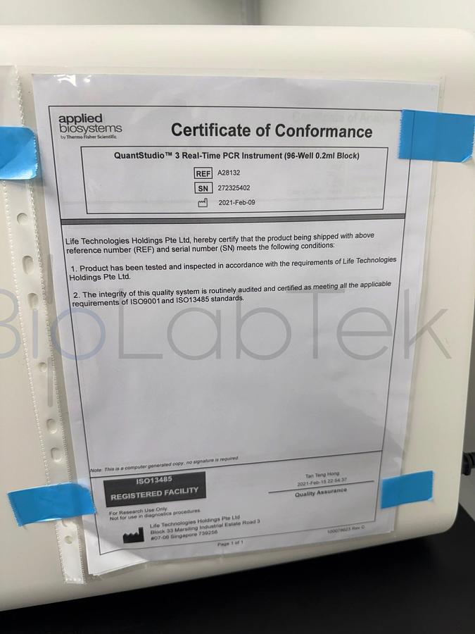 Used Thermo Scientific QuantStudio 3 Real-Time PCR System | 96-Well 0.2 mL 49 Hours