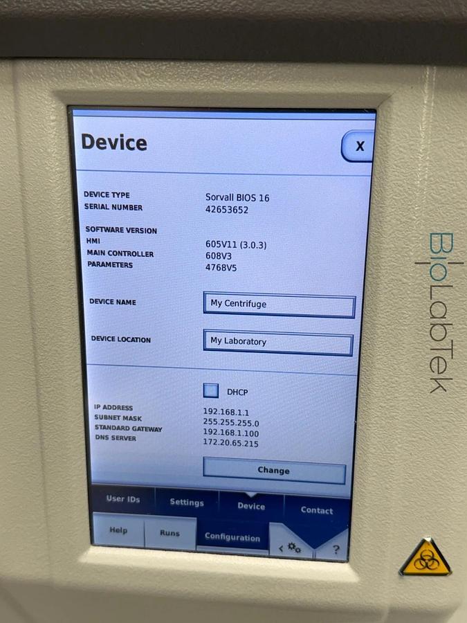 Used Thermo Sorvall BIOS 16 Bioprocessing Centrifuge w/ HAEMAFlex 16 rotor 8x2L 2020
