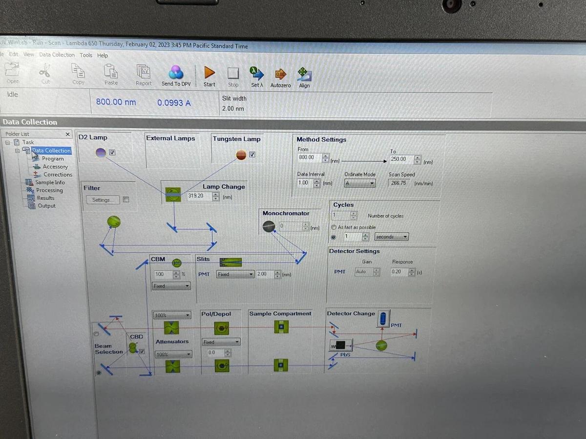 Used Perkin Elmer Lambda 650 UV/Vis Spectrophotometer system with STD/RSA modules