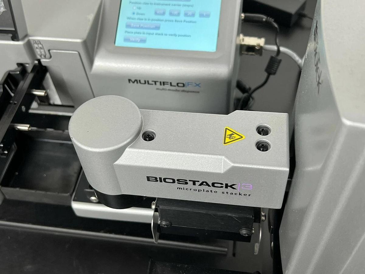 Used BioTek MultiFlo FX touch MFXP Microplate Reagent Dispenser w/BioStack3 Stacker