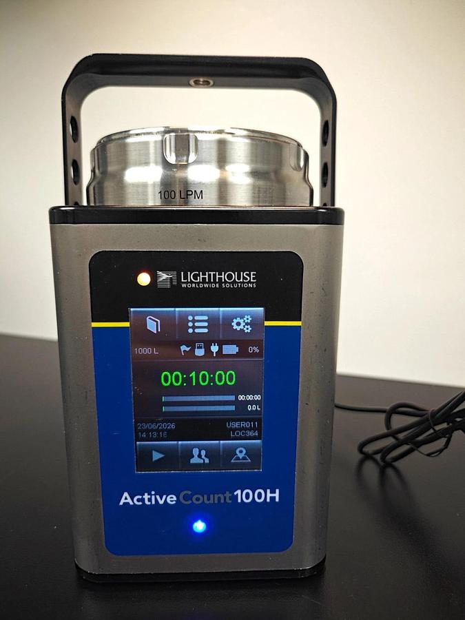 Used Lighthouse ActiveCount 100H Microbial viable Particle Counter Air Sampler w/Case