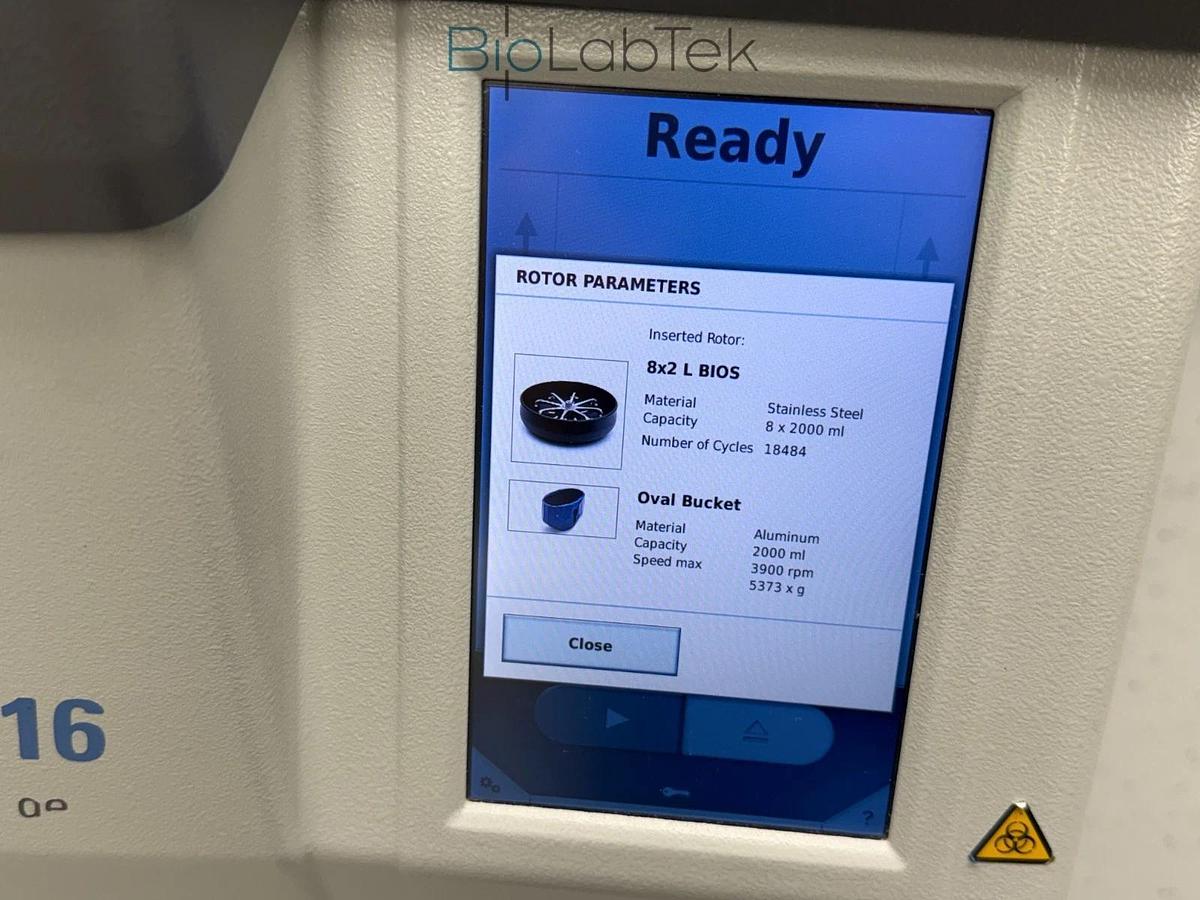 Used Thermo Sorvall BIOS 16 Bioprocessing Centrifuge w/ HAEMAFlex 16 rotor 8x2L 2020