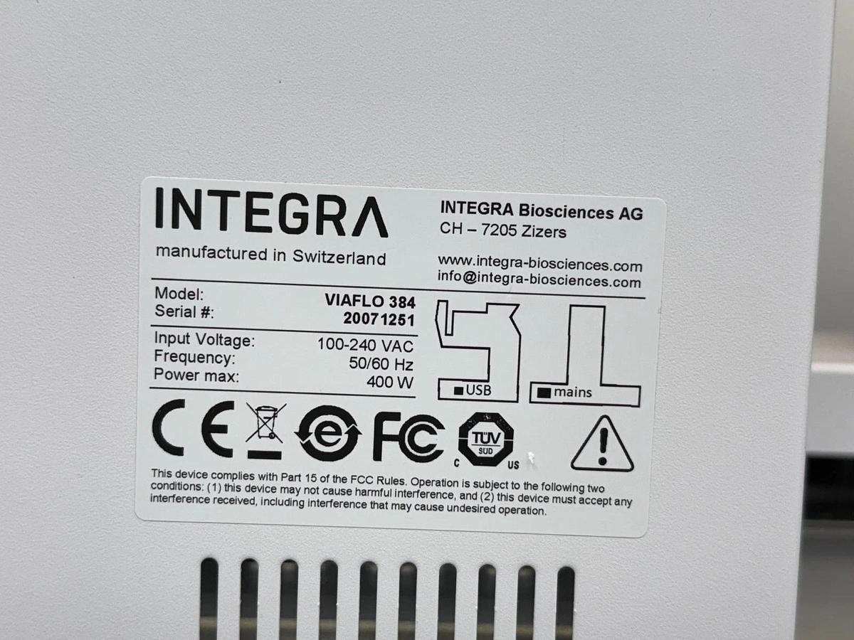 Used Integra VIAFLO 384 Electronic Pipetting System with 0.5-12.5µL 384 Head