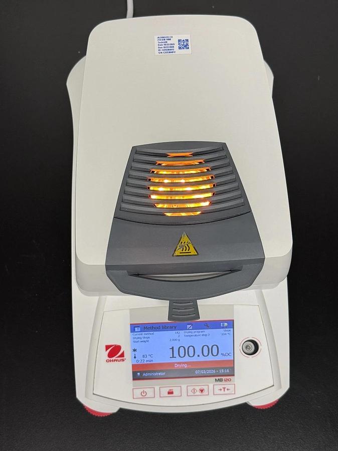 Used Ohaus MB120 Moisture Analyzer | Halogen Heating, 120g x 0.001g Benchtop