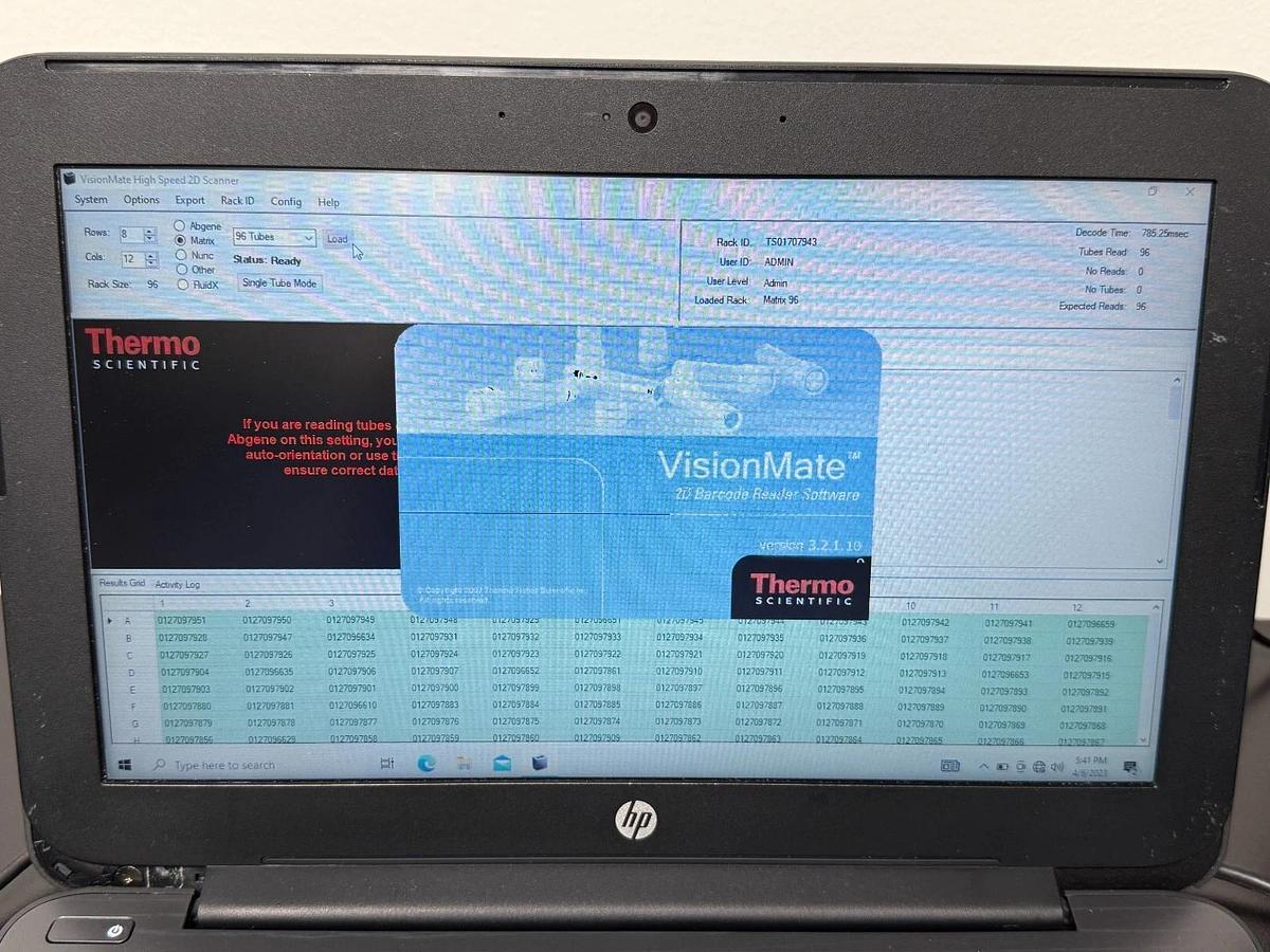 Used Thermo Scientific VisionMate HS 2D Barcode Scanner w/ Laptop & 1D Scanner